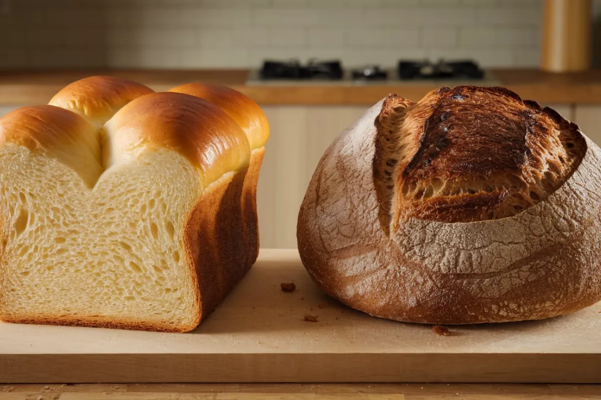 Hawaiian bread vs regular bread side by side, showing texture differences.