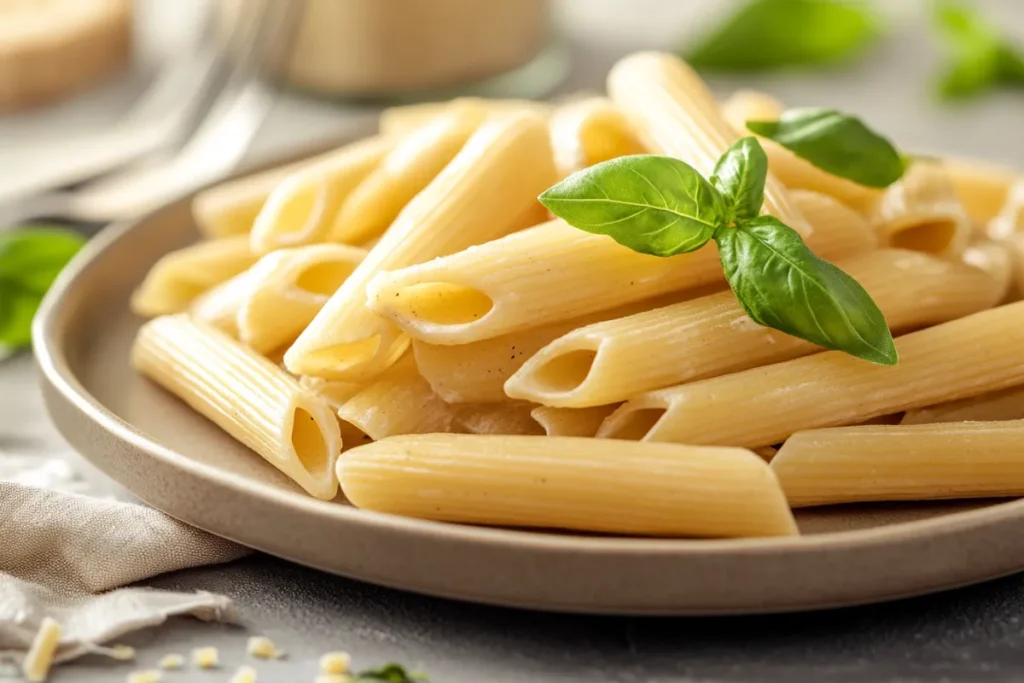 Close-up of penne and rigatoni pasta