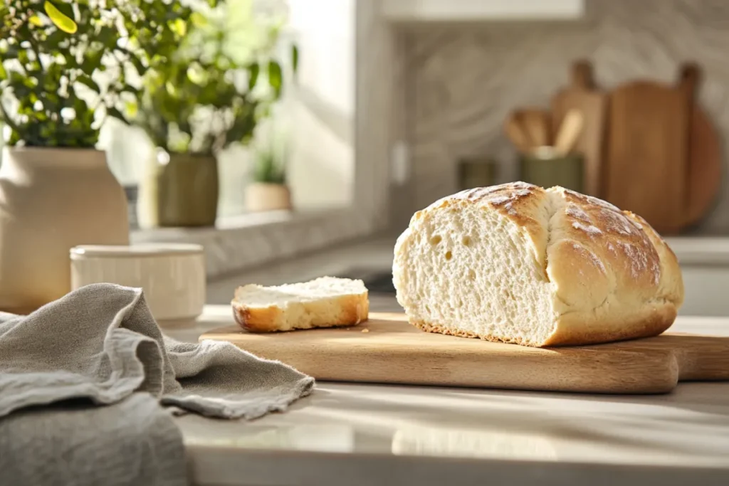 Freshly baked fluffy homemade bread loaf