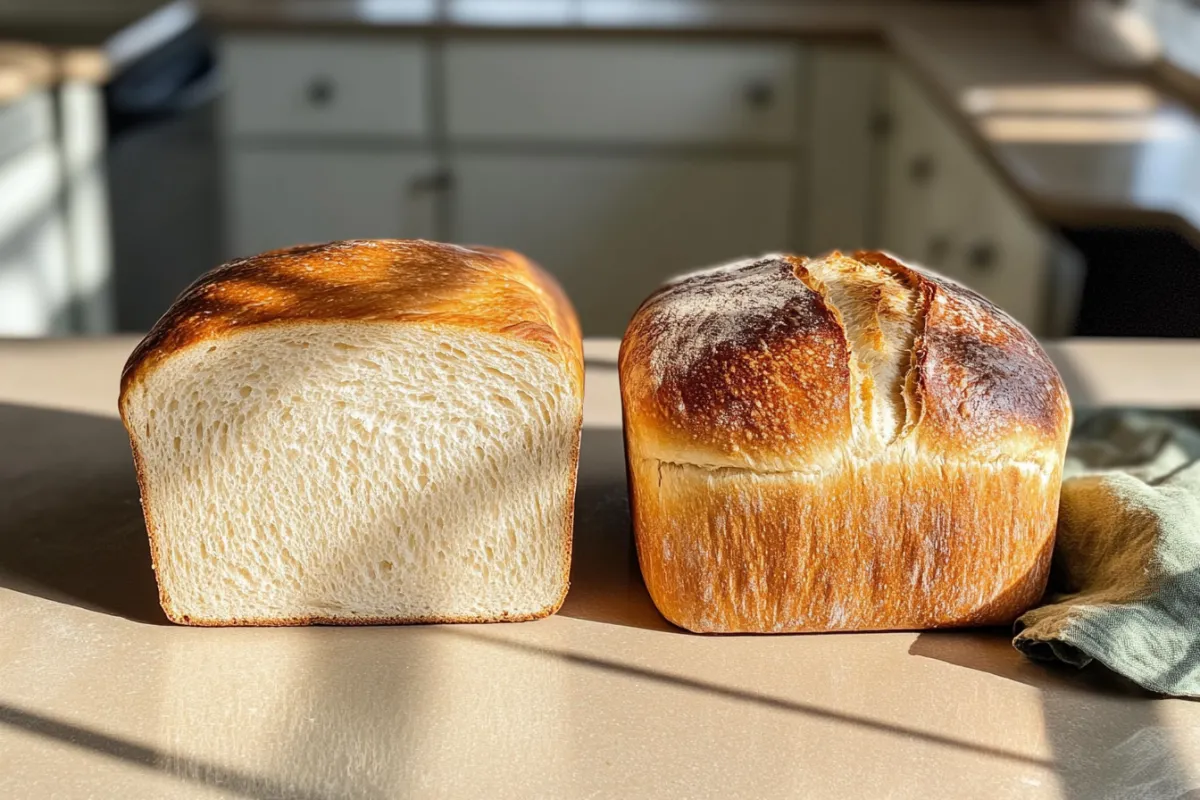 Comparison between sandwich bread and regular bread loaves