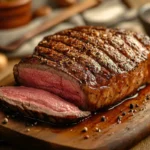 A perfectly grilled picanha steak with a golden-brown fat cap.