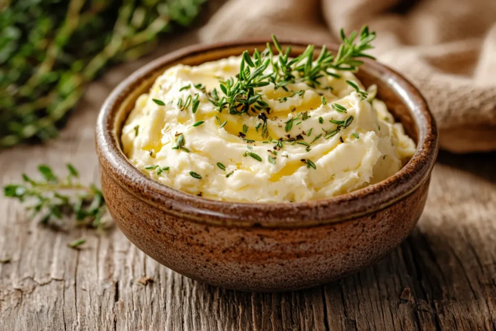 Bowl of cowboy butter with herbs